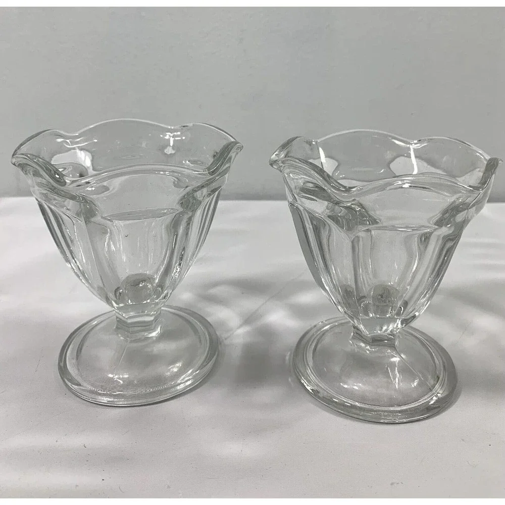 2 Vintage Anchor Hocking‎ Clear Glass Ice Cream Dishes Bowls